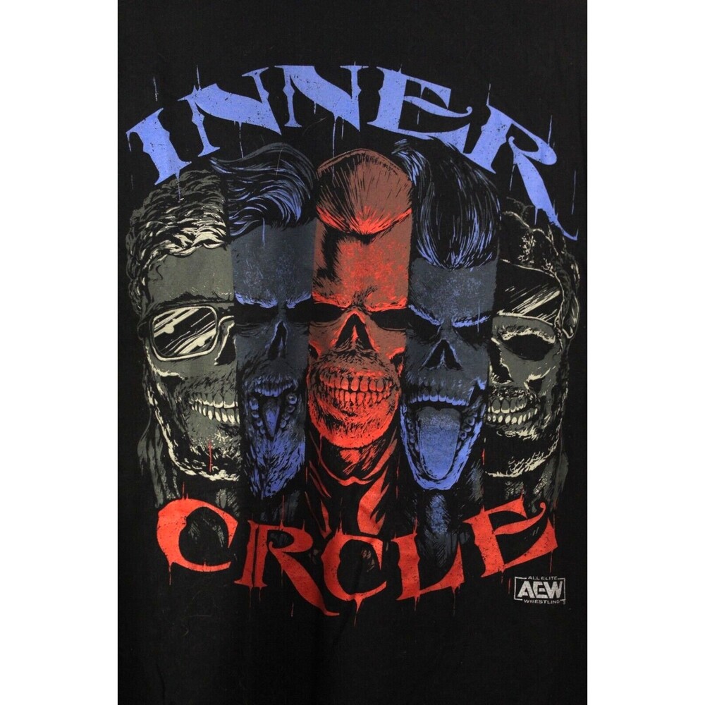AEW Inner Circle Skulls Shirt All Elite Wrestling Black T-Shirt Size Large L - Picture 2 of 3